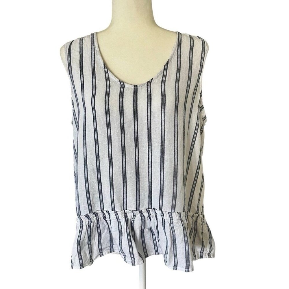 Style & Co Women's Size Medium Prospect Stripe Linen Blend Sleeveless Top - Picture 1 of 6